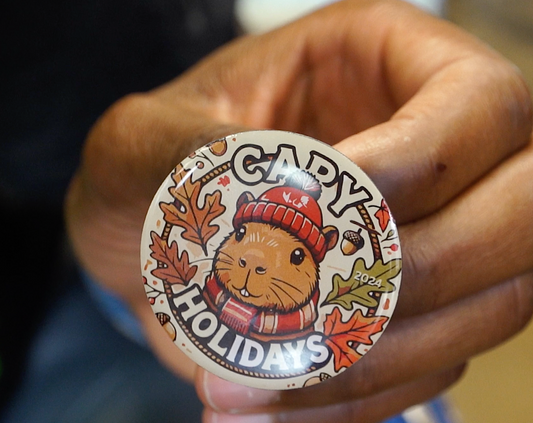 Limited Edition Capy Holidays Pin - w/ a special Lori Barczyk and "Javier" our Capybara photo.